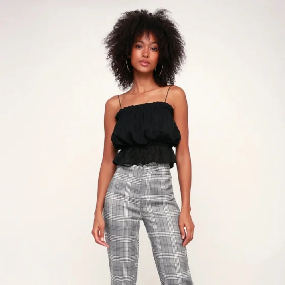 Lulus Blouson Black Cropped Spaghetti Strap Peplum Blouse Shirt Tank Top Small